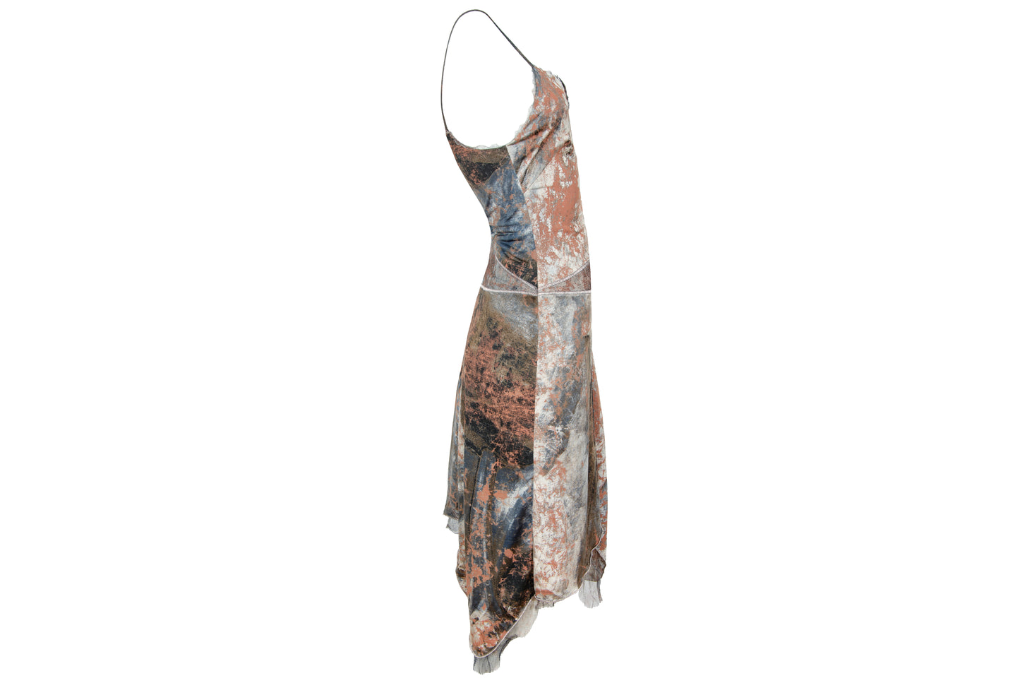 90s Italian designer silk abstract print dress with mesh trim - Made in Italy