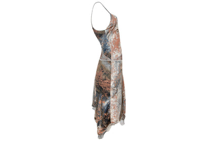 90s Italian designer silk abstract print dress with mesh trim - Made in Italy