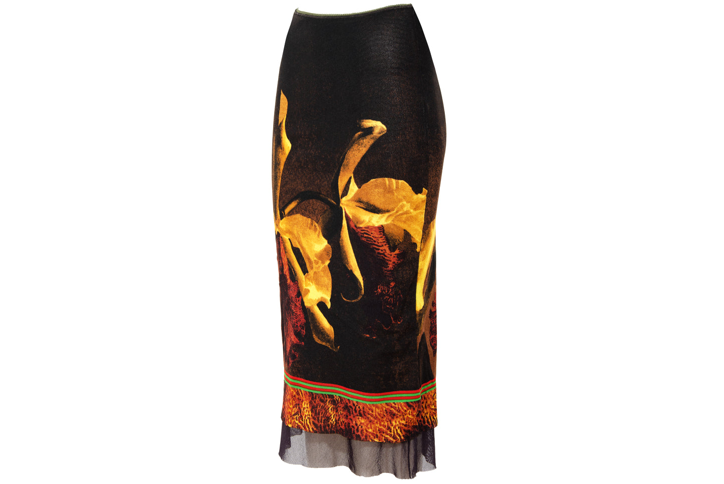 90s Italian brand sheer mesh orchid flower print skirt - Made in Italy