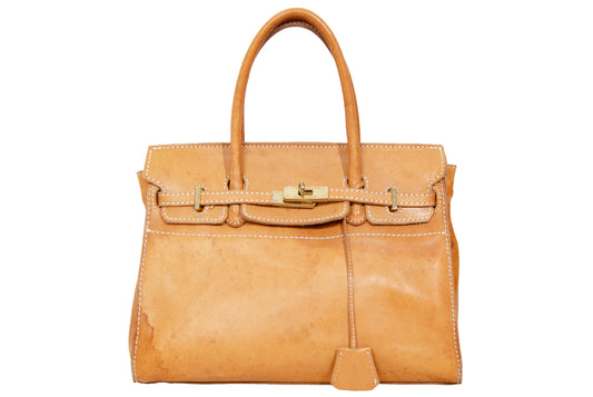Vintage Japanese brand cognac leather bag - Made in Japan