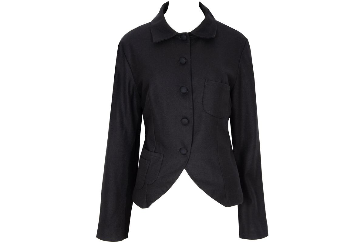 Vintage 100% wool black tailored avant garde jacket with multi buttons front closure