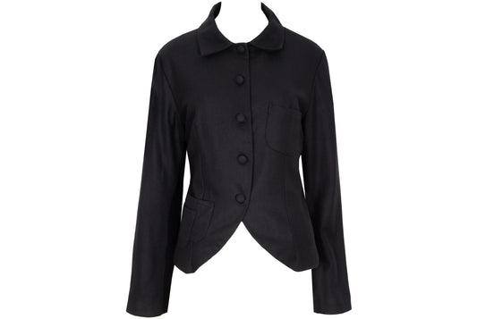 Vintage 100% wool black tailored avant garde jacket with multi buttons front closure