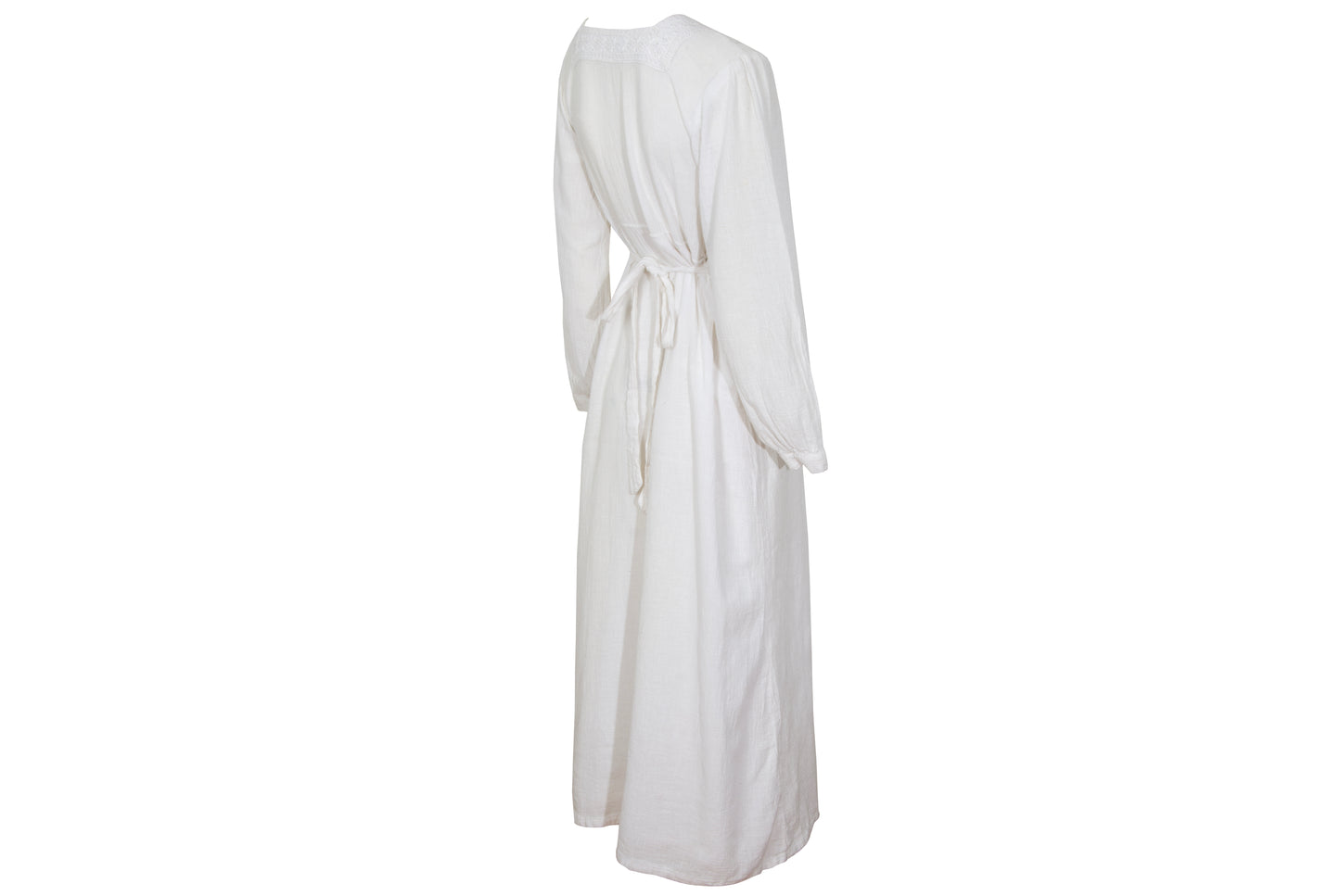 1970s white cotton gauze empire waist embroidered maxi dress