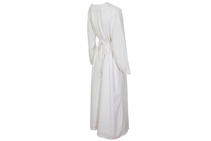 1970s white cotton gauze empire waist embroidered maxi dress