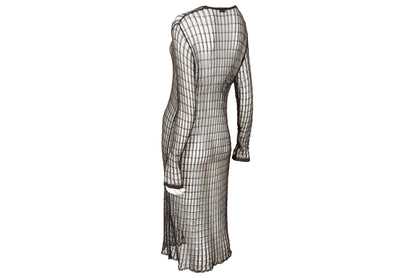 Vintage Dries Van Noten sheer open knit long sleeve brown dress