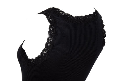 90s silk and cotton plunging neckline lace trim sleeveless top