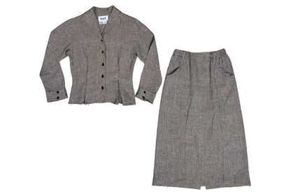 90s FLAX by Jeanne Engelhart 100% linen checkered blouse and skirt two piece set
