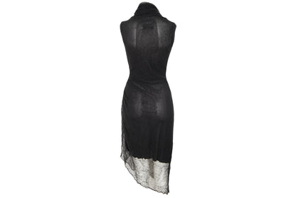 Vintage Sarah Pacini open fishnet knit cowl neck asymmetrical sleeveless dress