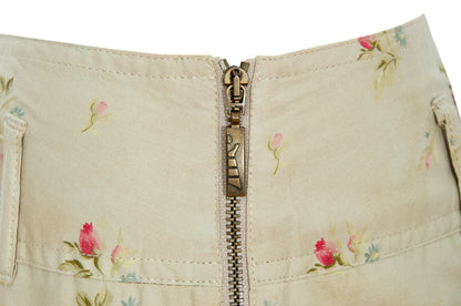 2000s Cop Copine utility multi pocket cargo skirt with romantic floral print