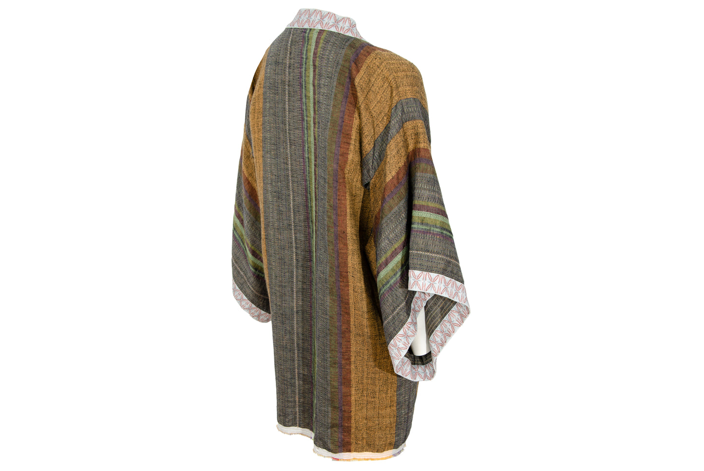 Vintage handwoven linen striped wide sleeves kimono inspired jacket - Made in Italy