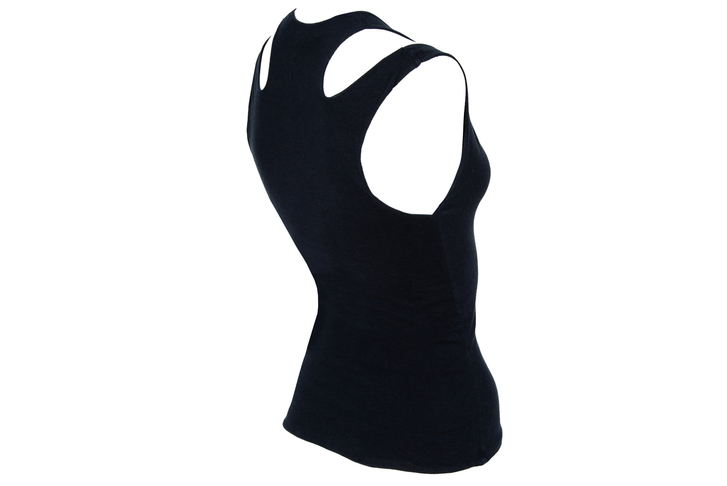 Vintage Marcel Marongiu minimalist black sleeveless top with split shoulder straps