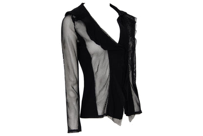 Vintage Ritsuko Shirahama black fishnet top with contrast panels and asymmetrical construction