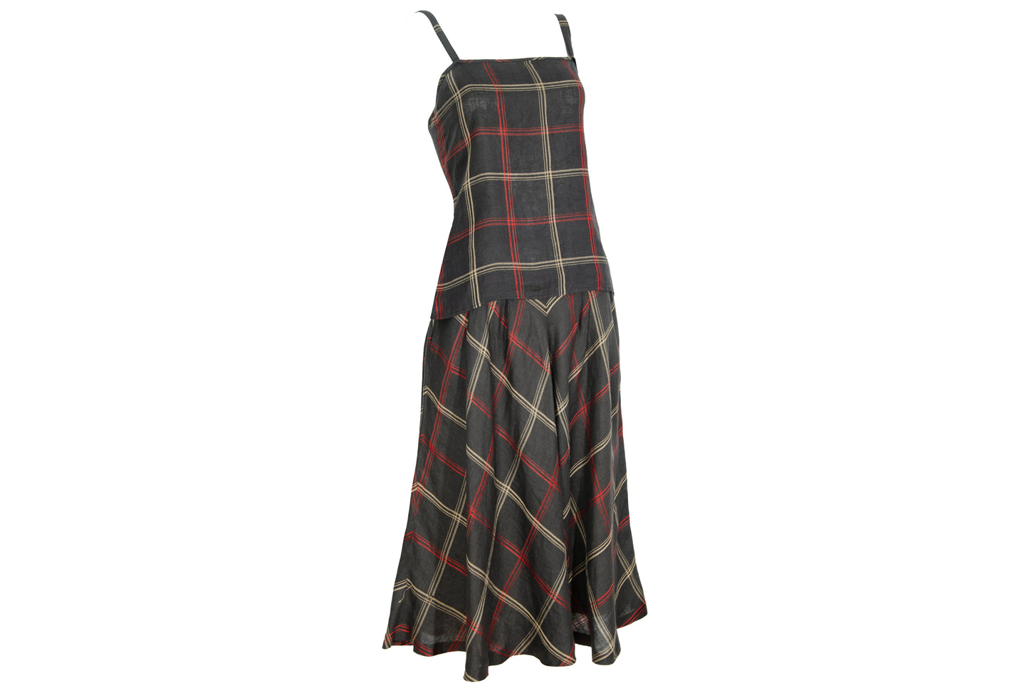Vintage linen checkered two piece top and skirt set / Made in Italy