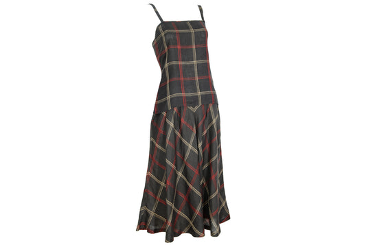 Vintage linen checkered two piece top and skirt set / Made in Italy