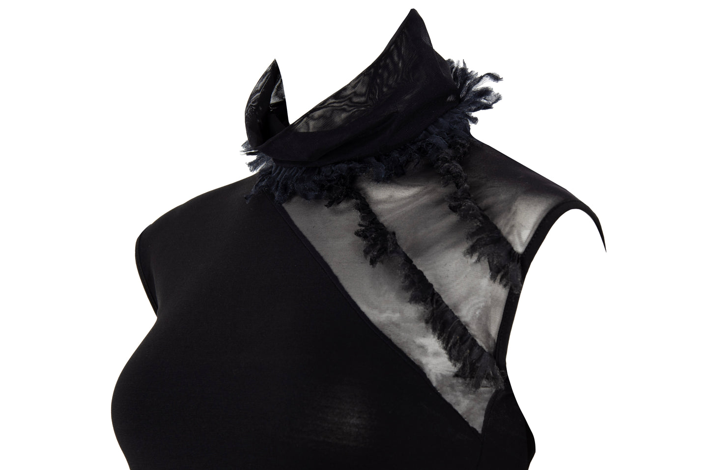 2000s Gianfranco Ferré black sheer mesh high neck sleeveless top