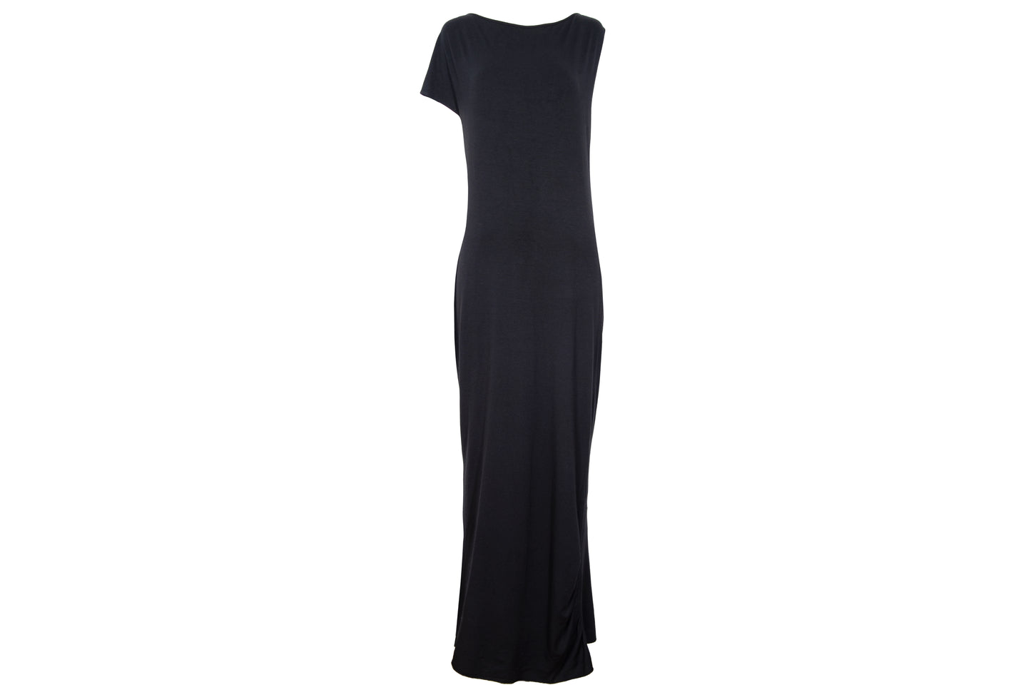 Vintage PierAntonioGaspari minimal black maxi dress with dramatic low back and asymmetrical sleeves