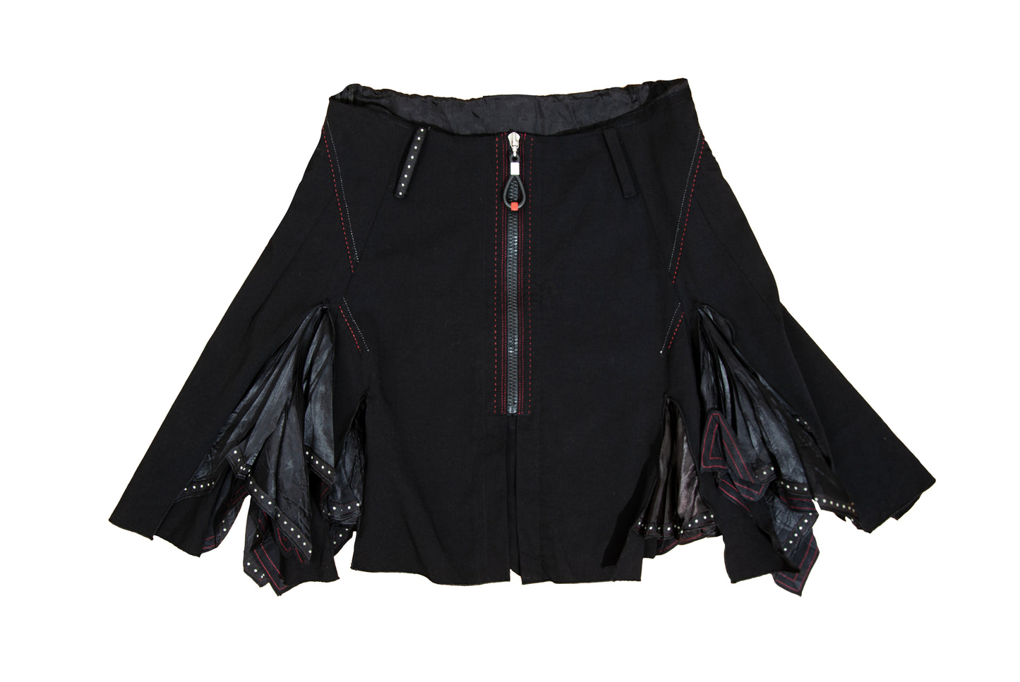 2000s Marithé + François Girbaud asymmetrical pleats zip front black skirt
