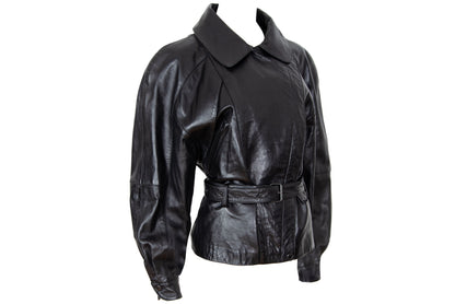 80s Michael Hoban for North Beach Leather black cinched waist biker jacket