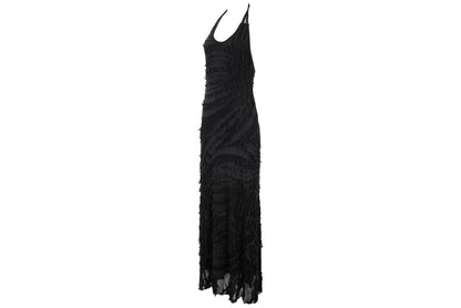 Vintage Italian designer abstract frayed cotton and mesh halter neck maxi dress