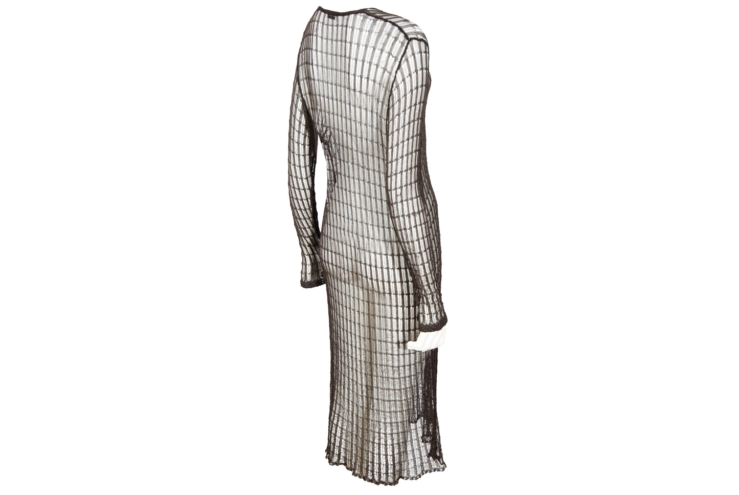 Vintage Dries Van Noten sheer open knit long sleeve brown dress
