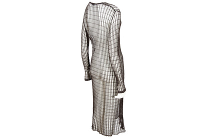 Vintage Dries Van Noten sheer open knit long sleeve brown dress
