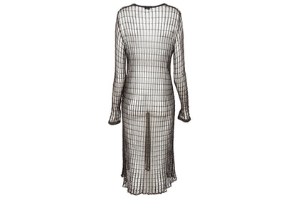 Vintage Dries Van Noten sheer open knit long sleeve brown dress