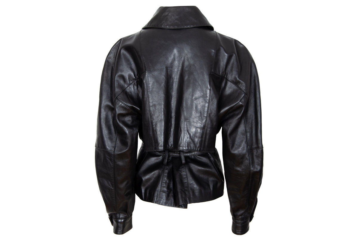 80s Michael Hoban for North Beach Leather black cinched waist biker jacket