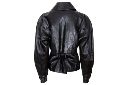 80s Michael Hoban for North Beach Leather black cinched waist biker jacket