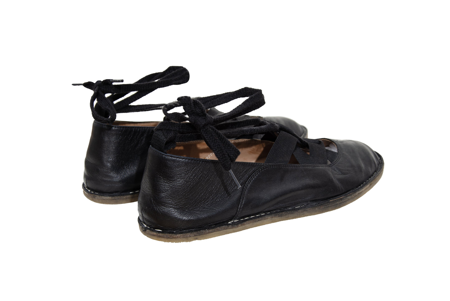 Vintage Dries Van Noten black leather lace-up glove ballet flats - Made in Italy