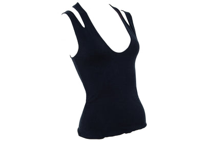 Vintage Marcel Marongiu minimalist black sleeveless top with split shoulder straps