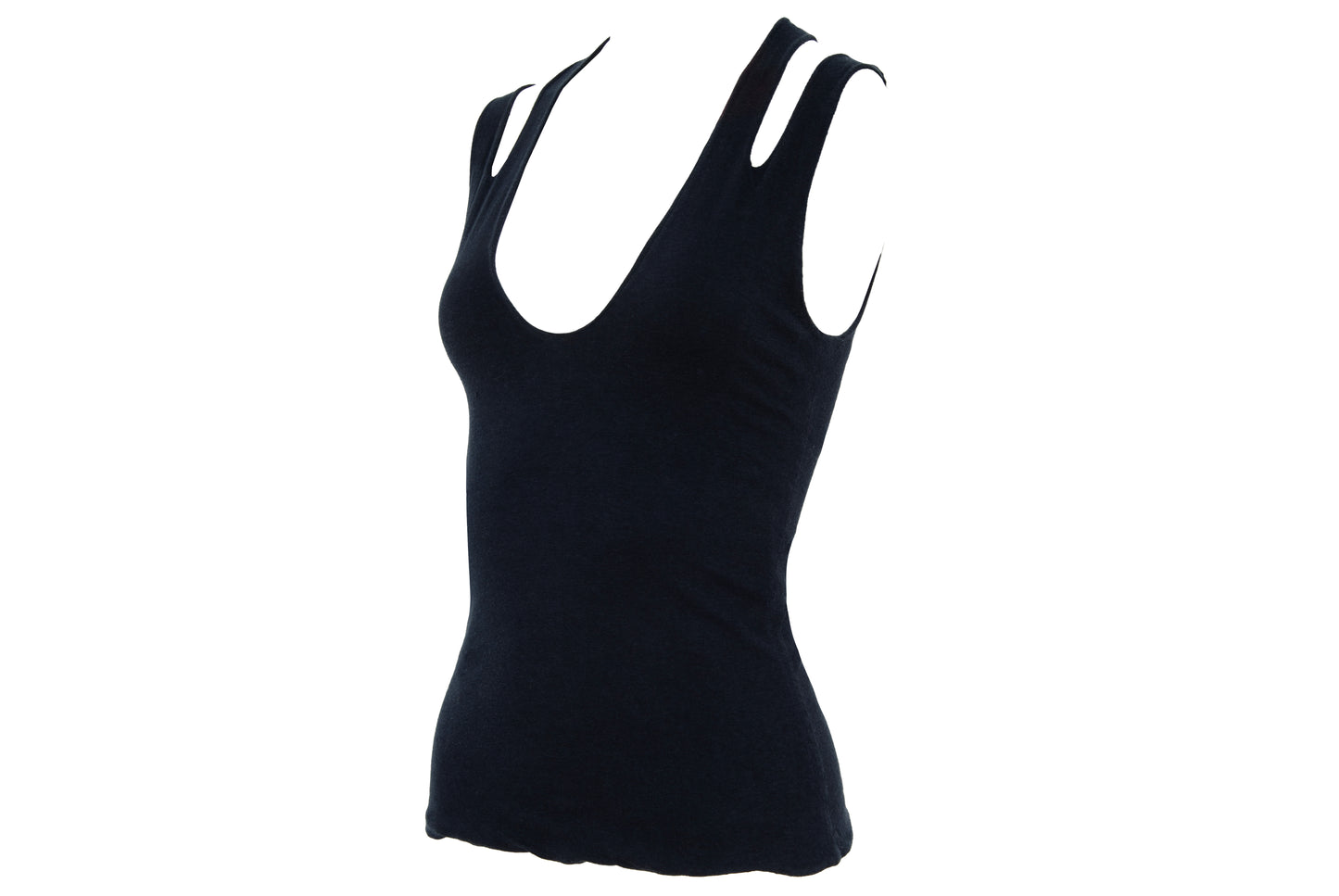 Vintage Marcel Marongiu minimalist black sleeveless top with split shoulder straps