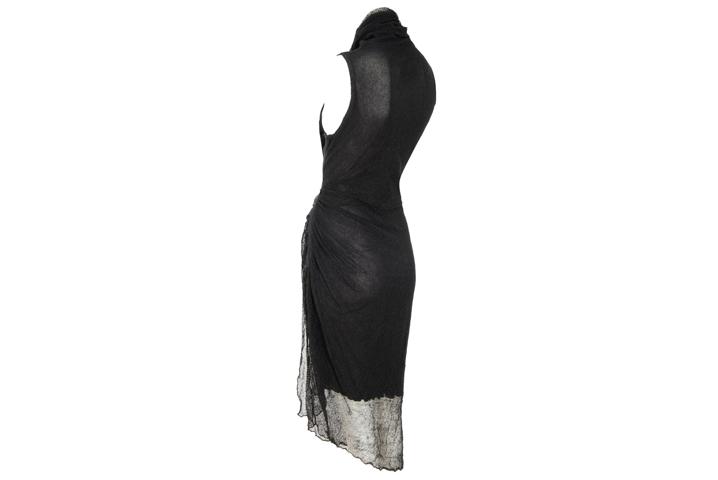 Vintage Sarah Pacini open fishnet knit cowl neck asymmetrical sleeveless dress