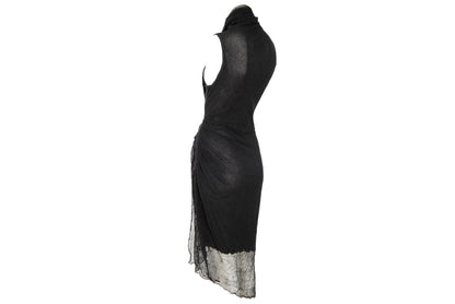 Vintage Sarah Pacini open fishnet knit cowl neck asymmetrical sleeveless dress
