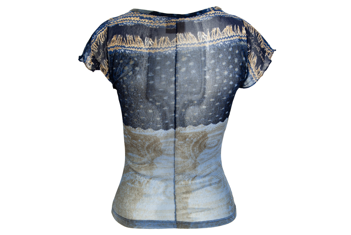 2000s Italian brand sheer mesh cap sleeves top with abstract print - Made in Italy