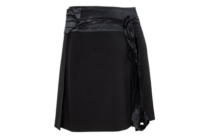 F/W 2001 Simultaneous black mini wrap skirt with pleated satin cummerbund waistband