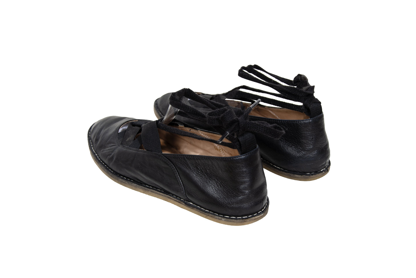 Vintage Dries Van Noten black leather lace-up glove ballet flats - Made in Italy