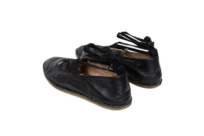 Vintage Dries Van Noten black leather lace-up glove ballet flats - Made in Italy