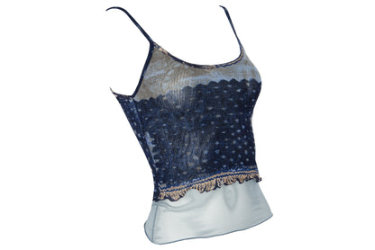 90s sheer mesh camisole - Italian designer sleeveless printed mesh top - Made in Italy