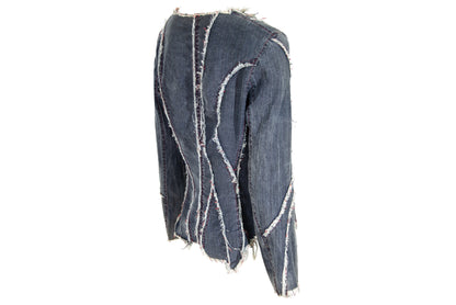 2000s French brand deconstructed denim hook & eye closure distressed denim shirt