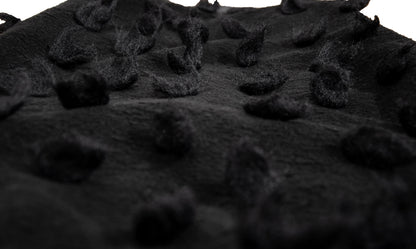 Rare Biche de Bere black boiled wool dress with 3D tufted wool pompom details