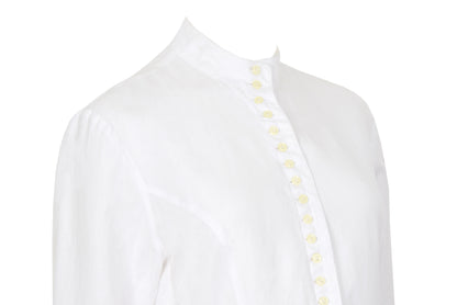 90s minimalist white cotton shirt with multi-button closure and stand collar