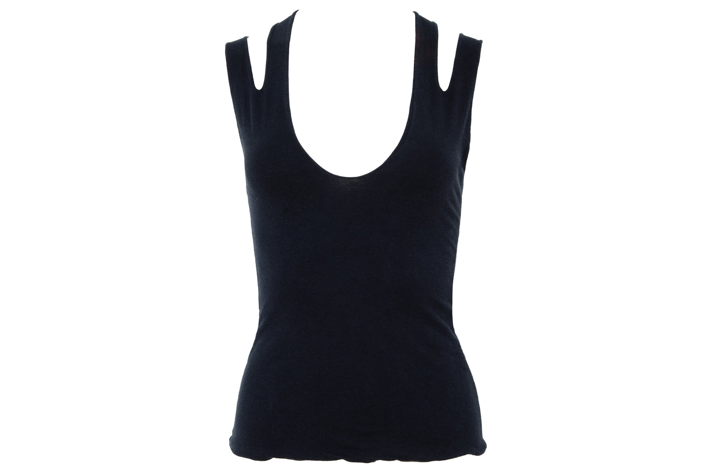 Vintage Marcel Marongiu minimalist black sleeveless top with split shoulder straps