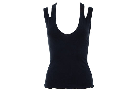 Vintage Marcel Marongiu minimalist black sleeveless top with split shoulder straps
