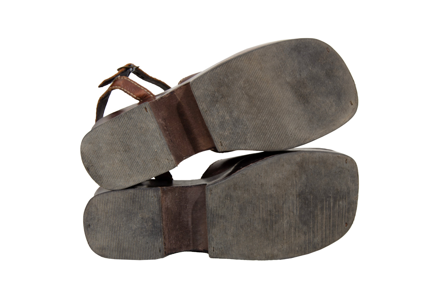 90s Mia brown leather wood split sole chunky platform clogs - Made in Brazil