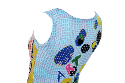 2000s pop art inspired tank top - Comic style portrait adorned with sequins and beads