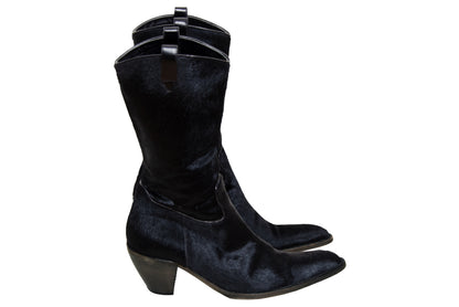 Vintage Italian black pony hair western boots - Genuine leather – Made in Italy