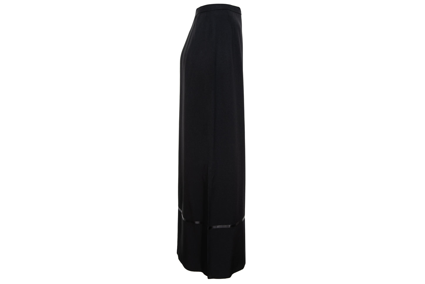 1990s Corinne Sarrut black maxi skirt with side button fastening and satin ribbon detailing