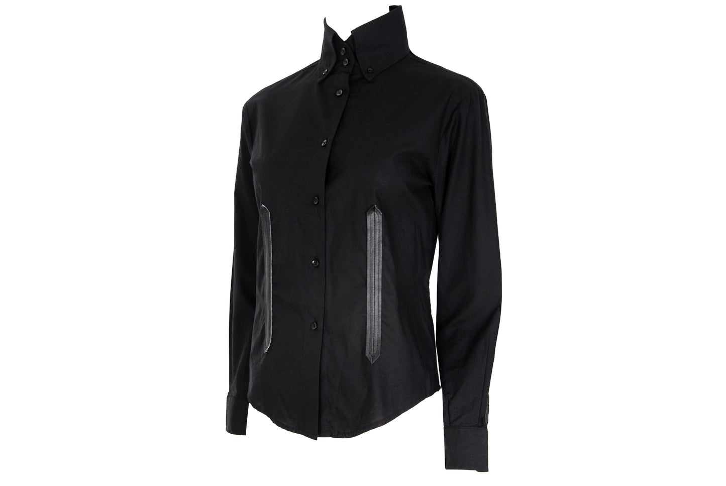 Vintage Collection Privée..? black cotton and leather button up shirt / Made in Italy