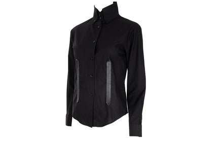 Vintage Collection Privée..? black cotton and leather button up shirt / Made in Italy