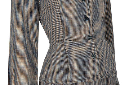 90s FLAX by Jeanne Engelhart 100% linen checkered blouse and skirt two piece set
